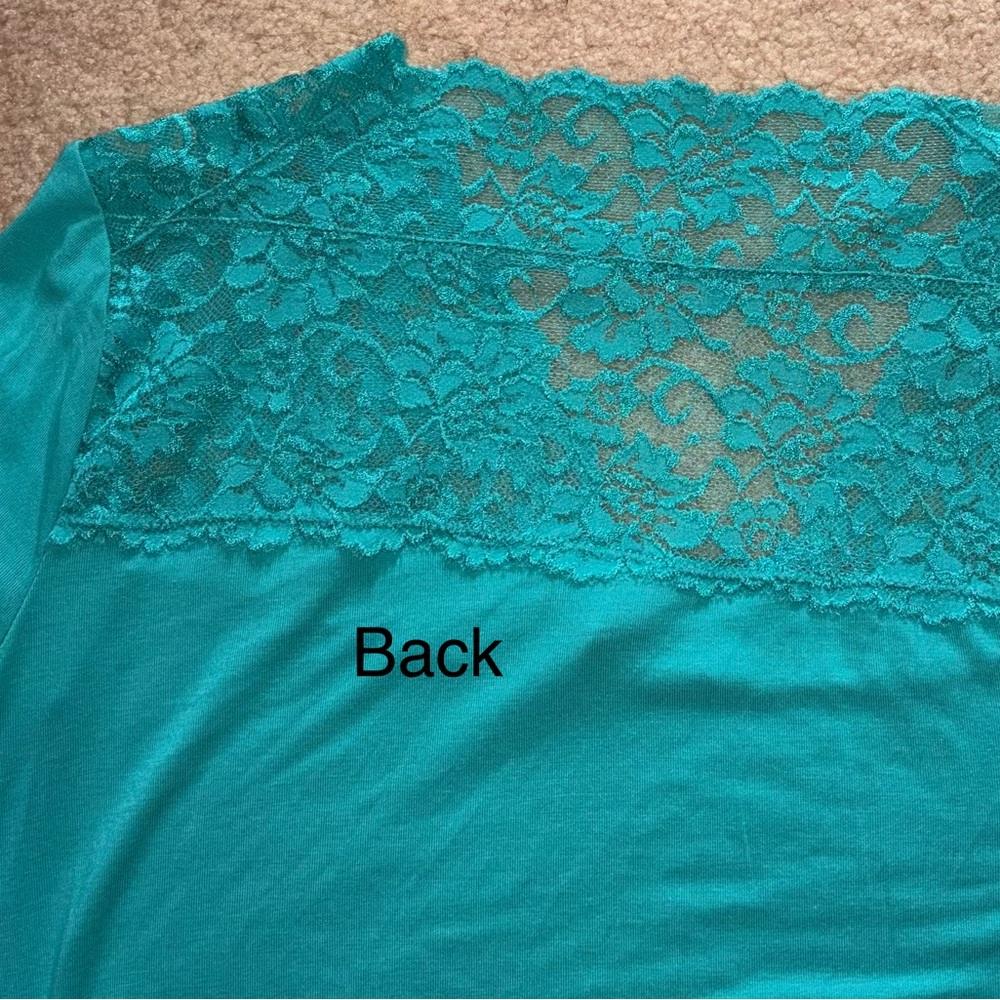 Cynthia Rowley 2- piece Teal Lace-Yoke Long Sleeve long pants, pajamas - Picture 3 of 3